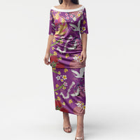 Hawaiian and Japanese Culture Together Puletasi Kakau Tribal Pattern and Irezumi Art Purple Color