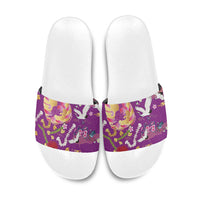 Hawaiian and Japanese Culture Together Slide Sandals Kakau Tribal Pattern and Irezumi Art Purple Color LT03 Purple - Polynesian Pride
