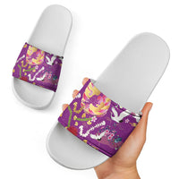 Hawaiian and Japanese Culture Together Slide Sandals Kakau Tribal Pattern and Irezumi Art Purple Color LT03 - Polynesian Pride