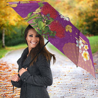 Hawaiian and Japanese Culture Together Umbrella Kakau Tribal Pattern and Irezumi Art Purple Color