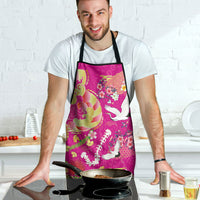 Hawaiian and Japanese Culture Together Apron Kakau Tribal Pattern and Irezumi Art Pink Color