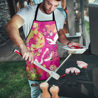 Hawaiian and Japanese Culture Together Apron Kakau Tribal Pattern and Irezumi Art Pink Color
