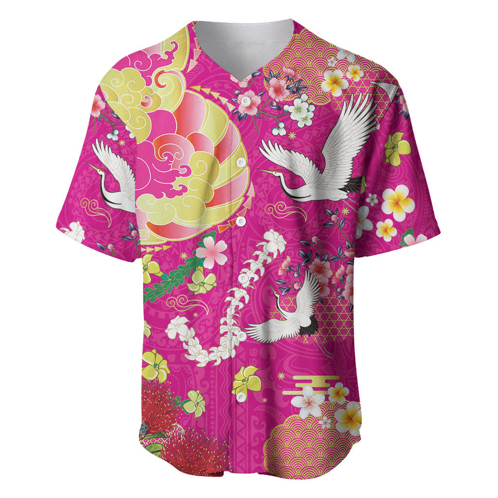Hawaiian and Japanese Culture Together Baseball Jersey Kakau Tribal Pattern and Irezumi Art Pink Color LT03 Pink - Polynesian Pride