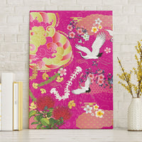 Hawaiian and Japanese Culture Together Canvas Wall Art Kakau Tribal Pattern and Irezumi Art Pink Color