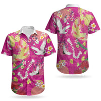 Hawaiian and Japanese Culture Together Couples Matching Summer Maxi Dress and Hawaiian Shirt Kakau Tribal Pattern and Irezumi Art Pink Color