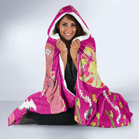 Hawaiian and Japanese Culture Together Hooded Blanket Kakau Tribal Pattern and Irezumi Art Pink Color LT03 - Polynesian Pride