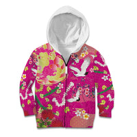 Hawaiian and Japanese Culture Together Kid Hoodie Kakau Tribal Pattern and Irezumi Art Pink Color