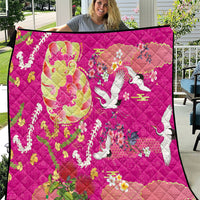 Hawaiian and Japanese Culture Together Quilt Kakau Tribal Pattern and Irezumi Art Pink Color