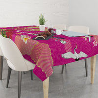 Hawaiian and Japanese Culture Together Tablecloth Kakau Tribal Pattern and Irezumi Art Pink Color