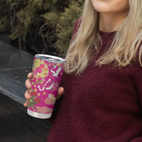 Hawaiian and Japanese Culture Together Tumbler Cup Kakau Tribal Pattern and Irezumi Art Pink Color