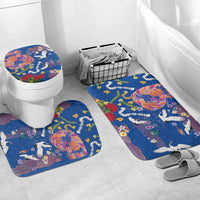 Hawaiian and Japanese Culture Together Bathroom Set Kakau Tribal Pattern and Irezumi Art Blue Color
