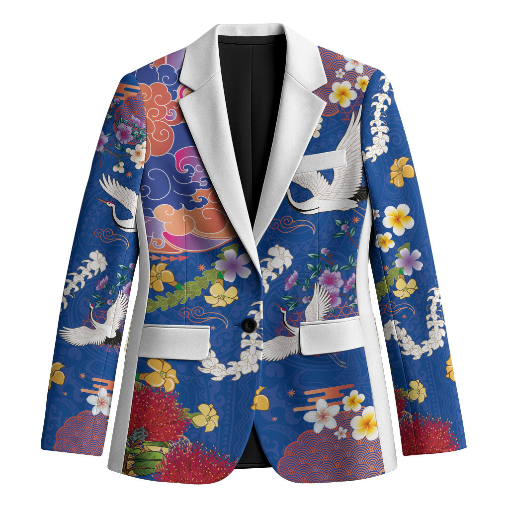 Hawaiian and Japanese Culture Together Blazer Kakau Tribal Pattern and Irezumi Art Blue Color LT03 Unisex Blue - Polynesian Pride