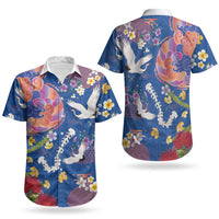 Hawaiian and Japanese Culture Together Couples Matching Tank Maxi Dress and Hawaiian Shirt Kakau Tribal Pattern and Irezumi Art Blue Color