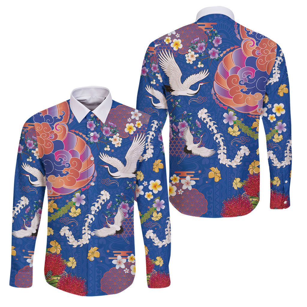 Hawaiian and Japanese Culture Together Family Matching Mermaid Dress and Hawaiian Shirt Kakau Tribal Pattern and Irezumi Art Blue Color