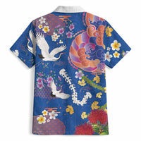 Hawaiian and Japanese Culture Together Hawaiian Shirt Kakau Tribal Pattern and Irezumi Art Blue Color