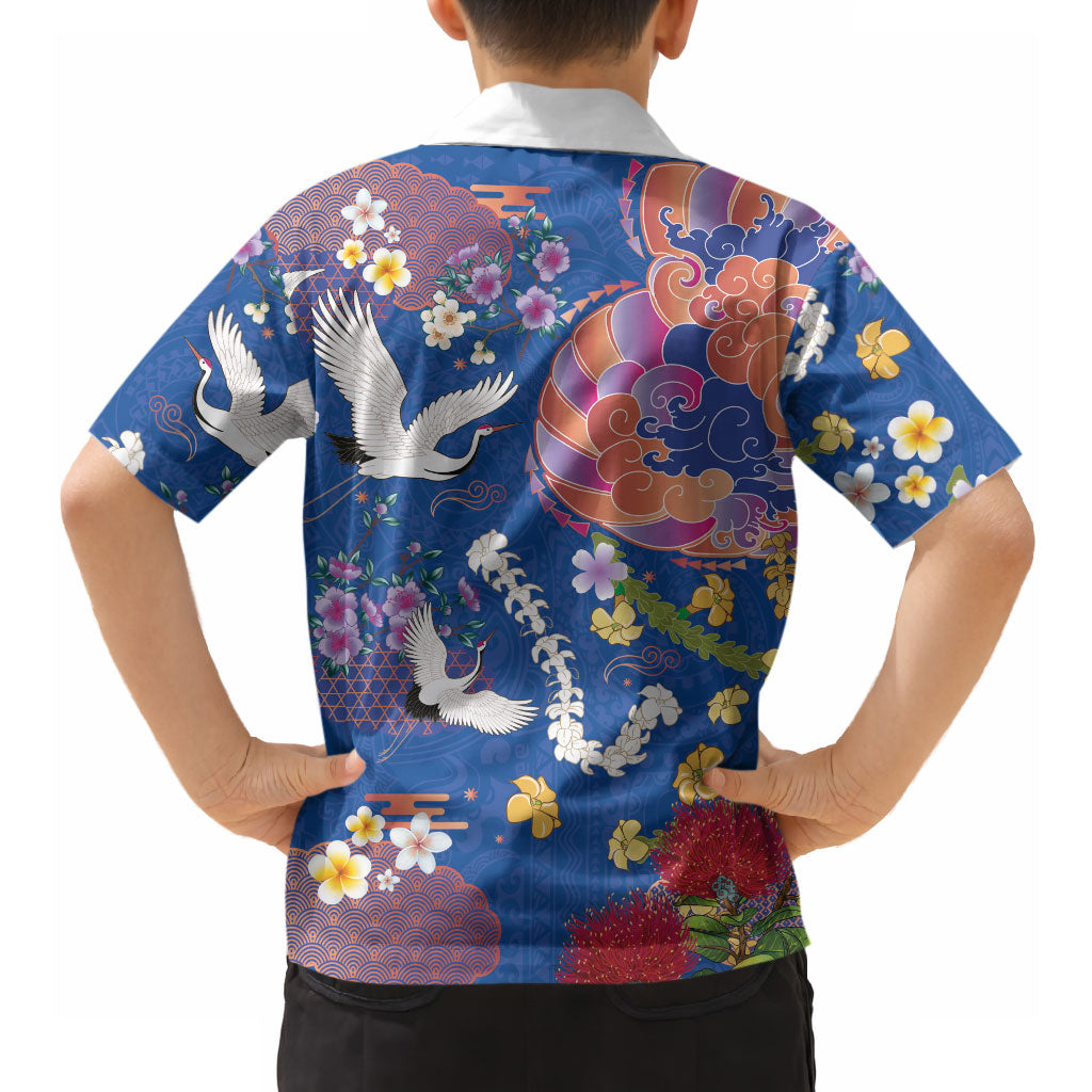 Hawaiian and Japanese Culture Together Hawaiian Shirt Kakau Tribal Pattern and Irezumi Art Blue Color