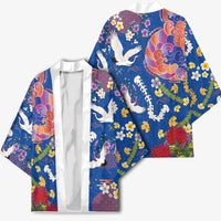 Hawaiian and Japanese Culture Together Kimono Kakau Tribal Pattern and Irezumi Art Blue Color