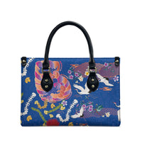 Hawaiian and Japanese Culture Together Leather Bag Kakau Tribal Pattern and Irezumi Art Blue Color