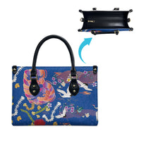 Hawaiian and Japanese Culture Together Leather Bag Kakau Tribal Pattern and Irezumi Art Blue Color