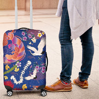 Hawaiian and Japanese Culture Together Luggage Cover Kakau Tribal Pattern and Irezumi Art Blue Color LT03 Blue - Polynesian Pride