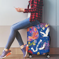 Hawaiian and Japanese Culture Together Luggage Cover Kakau Tribal Pattern and Irezumi Art Blue Color LT03 - Polynesian Pride