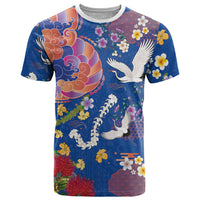 Hawaiian and Japanese Culture Together T Shirt Kakau Tribal Pattern and Irezumi Art Blue Color