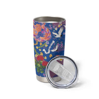 Hawaiian and Japanese Culture Together Tumbler Cup Kakau Tribal Pattern and Irezumi Art Blue Color LT03 - Polynesian Pride