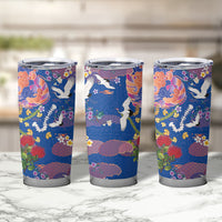 Hawaiian and Japanese Culture Together Tumbler Cup Kakau Tribal Pattern and Irezumi Art Blue Color LT03 - Polynesian Pride