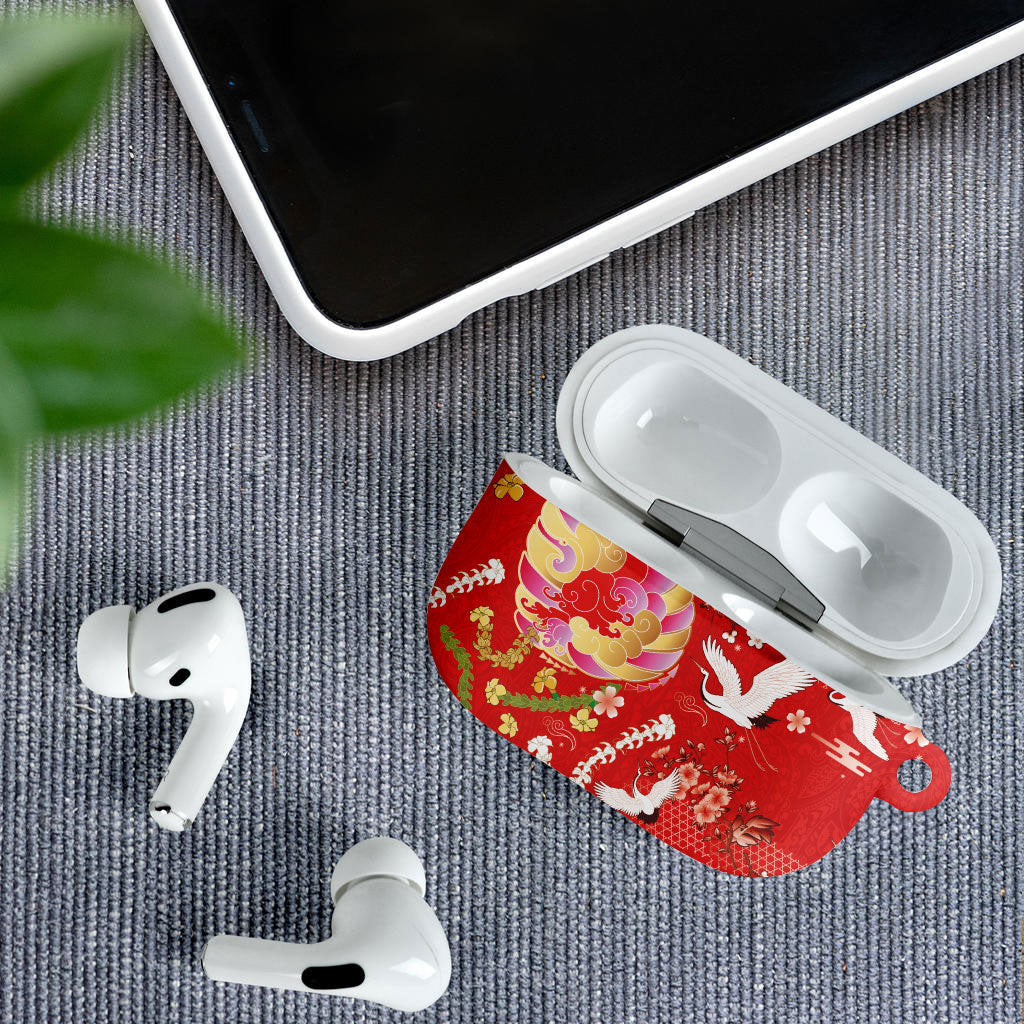 Hawaiian and Japanese Culture Together AirPods Case Kakau Tribal Pattern and Irezumi Art Red Color