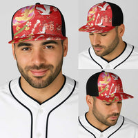 Hawaiian and Japanese Culture Together Baseball Net Cap Kakau Tribal Pattern and Irezumi Art Red Color