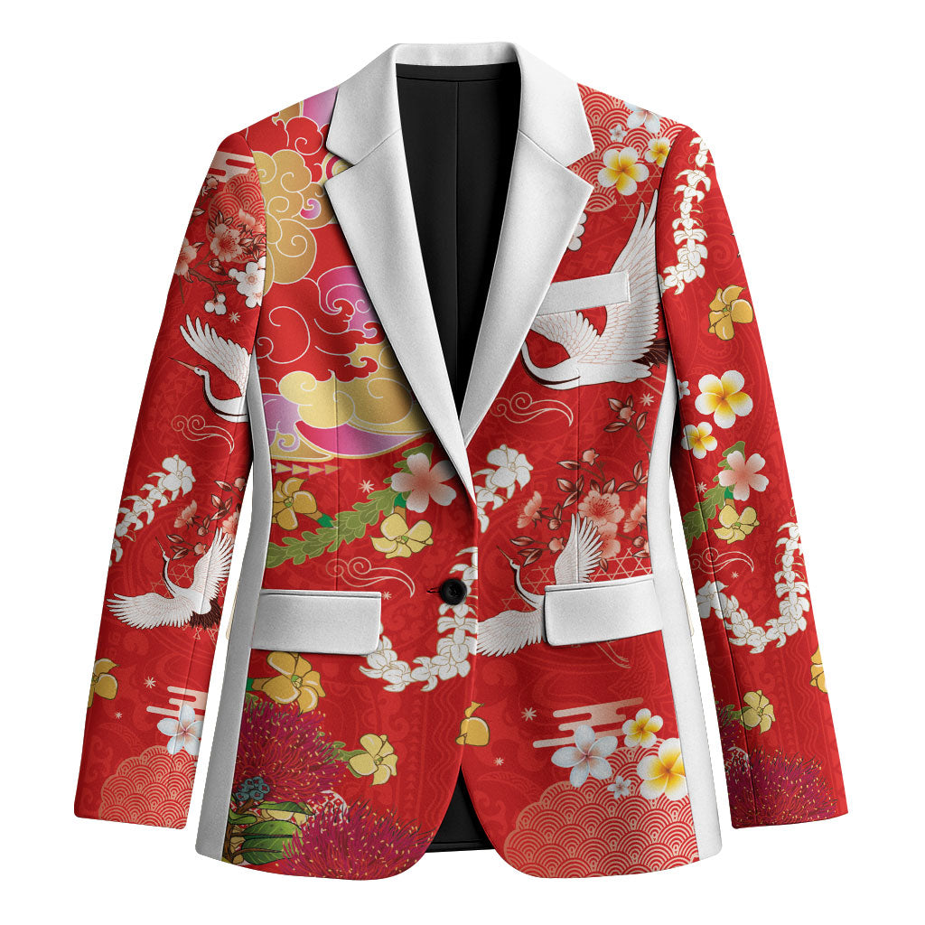 Hawaiian and Japanese Culture Together Blazer Kakau Tribal Pattern and Irezumi Art Red Color LT03 Unisex Red - Polynesian Pride