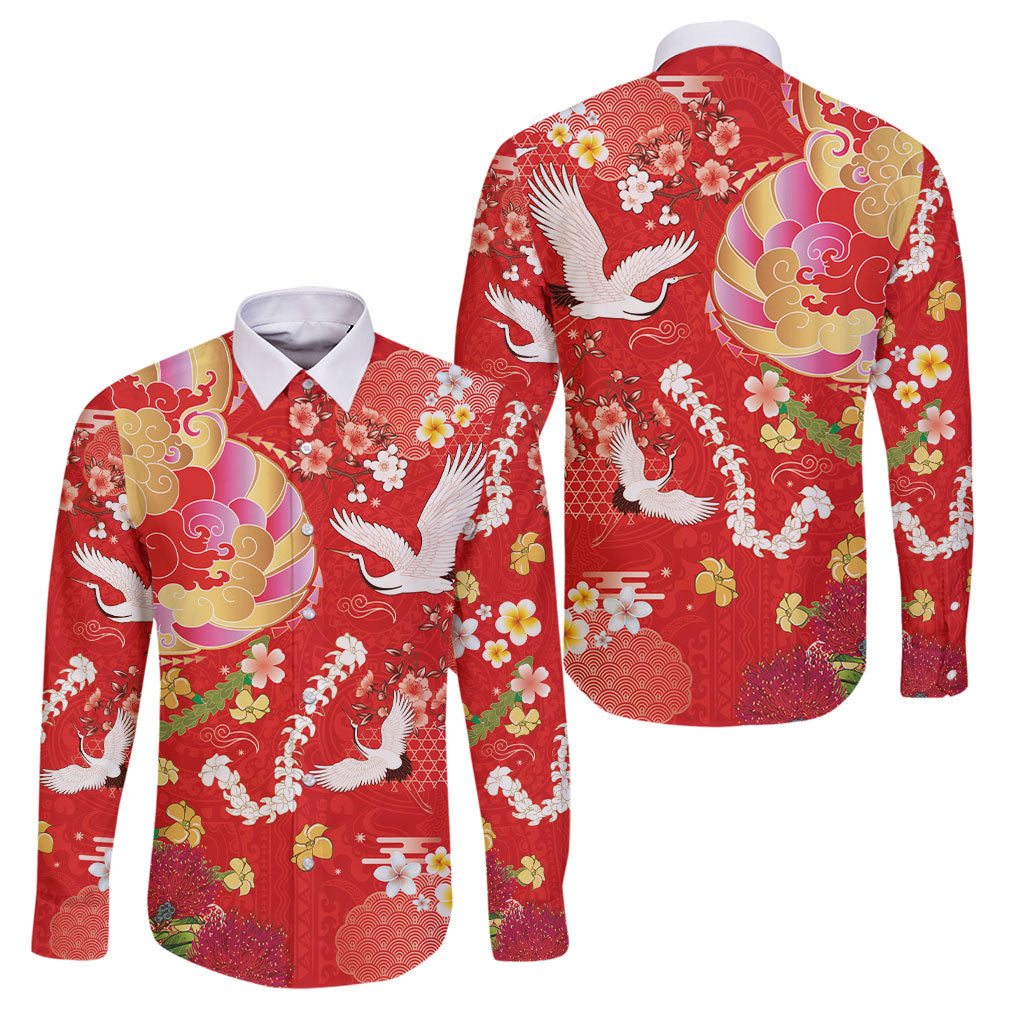 Hawaiian and Japanese Culture Together Family Matching Mermaid Dress and Hawaiian Shirt Kakau Tribal Pattern and Irezumi Art Red Color