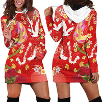 Hawaiian and Japanese Culture Together Hoodie Dress Kakau Tribal Pattern and Irezumi Art Red Color LT03 - Polynesian Pride