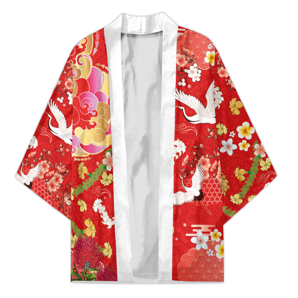 Hawaiian and Japanese Culture Together Kimono Kakau Tribal Pattern and Irezumi Art Red Color LT03 Unisex Red - Polynesian Pride