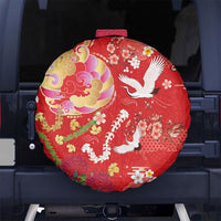 Hawaiian and Japanese Culture Together Spare Tire Cover Kakau Tribal Pattern and Irezumi Art Red Color
