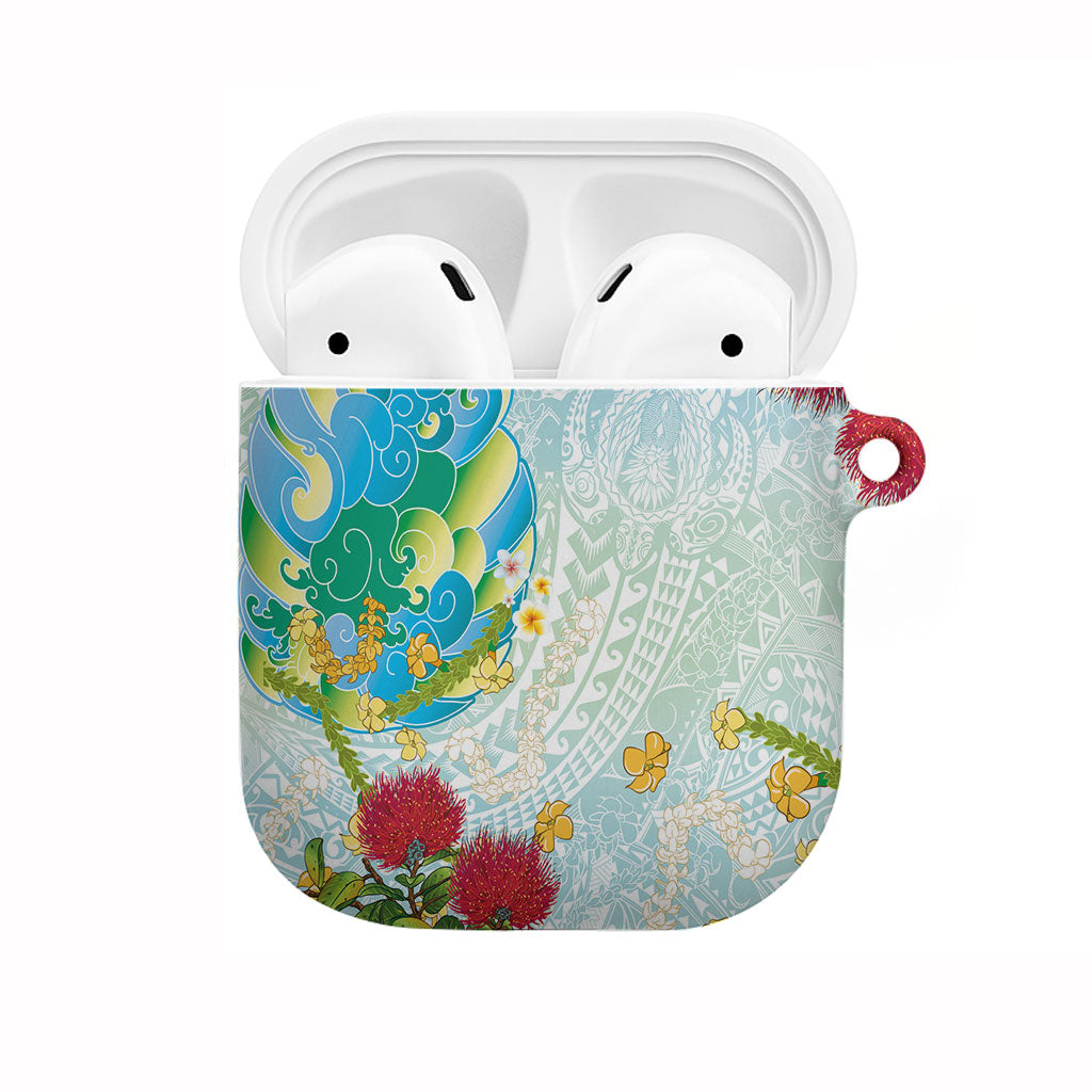 Japanese and Hawaiian Culture Fusion AirPods Case Irezumi with Turtles and Lei Kakau Pattern Fresh Vibe LT03 Multicolor - Polynesian Pride