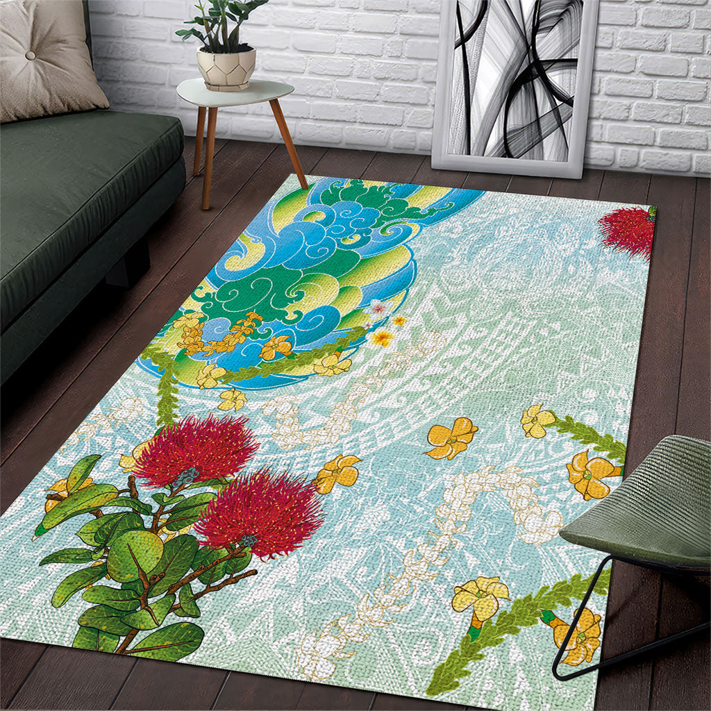 Japanese and Hawaiian Culture Fusion Area Rug Irezumi with Turtles and Lei Kakau Pattern Fresh Vibe