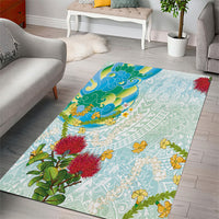 Japanese and Hawaiian Culture Fusion Area Rug Irezumi with Turtles and Lei Kakau Pattern Fresh Vibe LT03 - Polynesian Pride