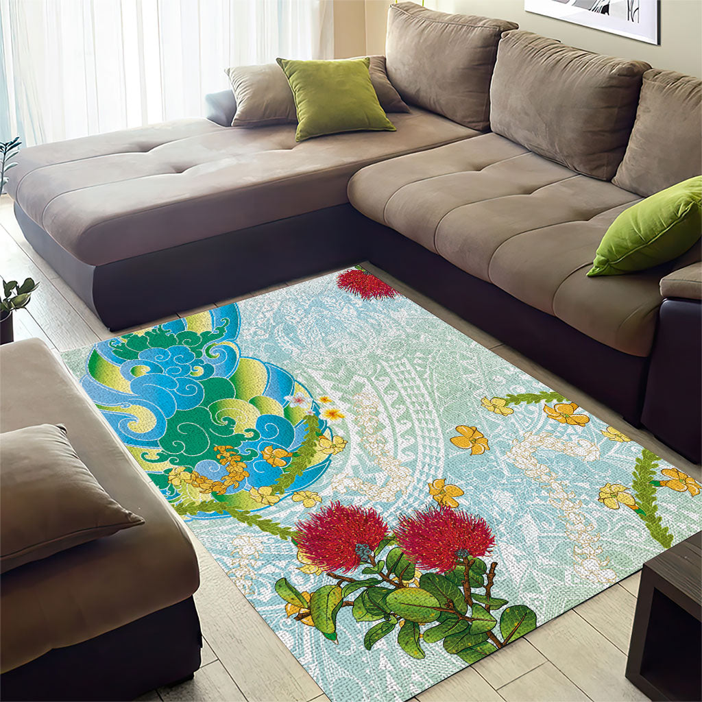 Japanese and Hawaiian Culture Fusion Area Rug Irezumi with Turtles and Lei Kakau Pattern Fresh Vibe LT03 - Polynesian Pride