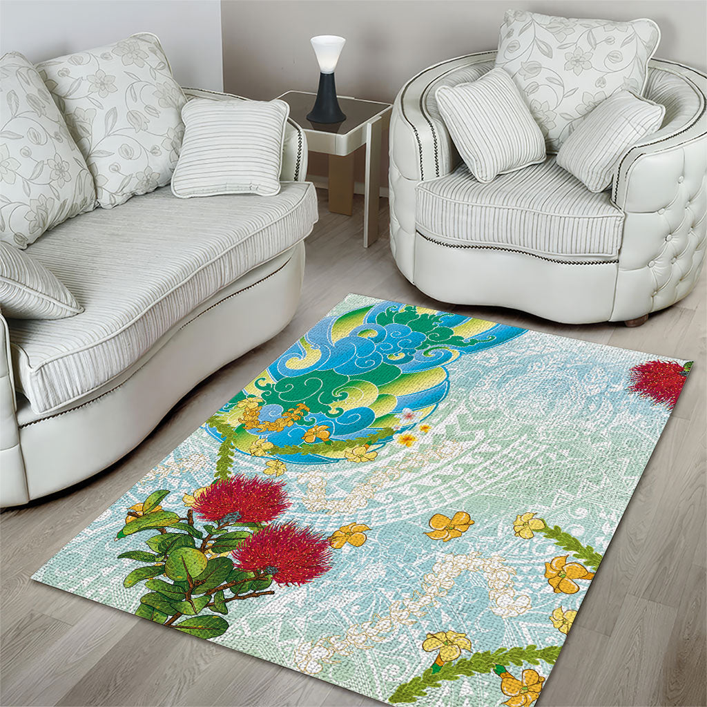 Japanese and Hawaiian Culture Fusion Area Rug Irezumi with Turtles and Lei Kakau Pattern Fresh Vibe LT03 - Polynesian Pride