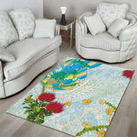 Japanese and Hawaiian Culture Fusion Area Rug Irezumi with Turtles and Lei Kakau Pattern Fresh Vibe LT03 - Polynesian Pride