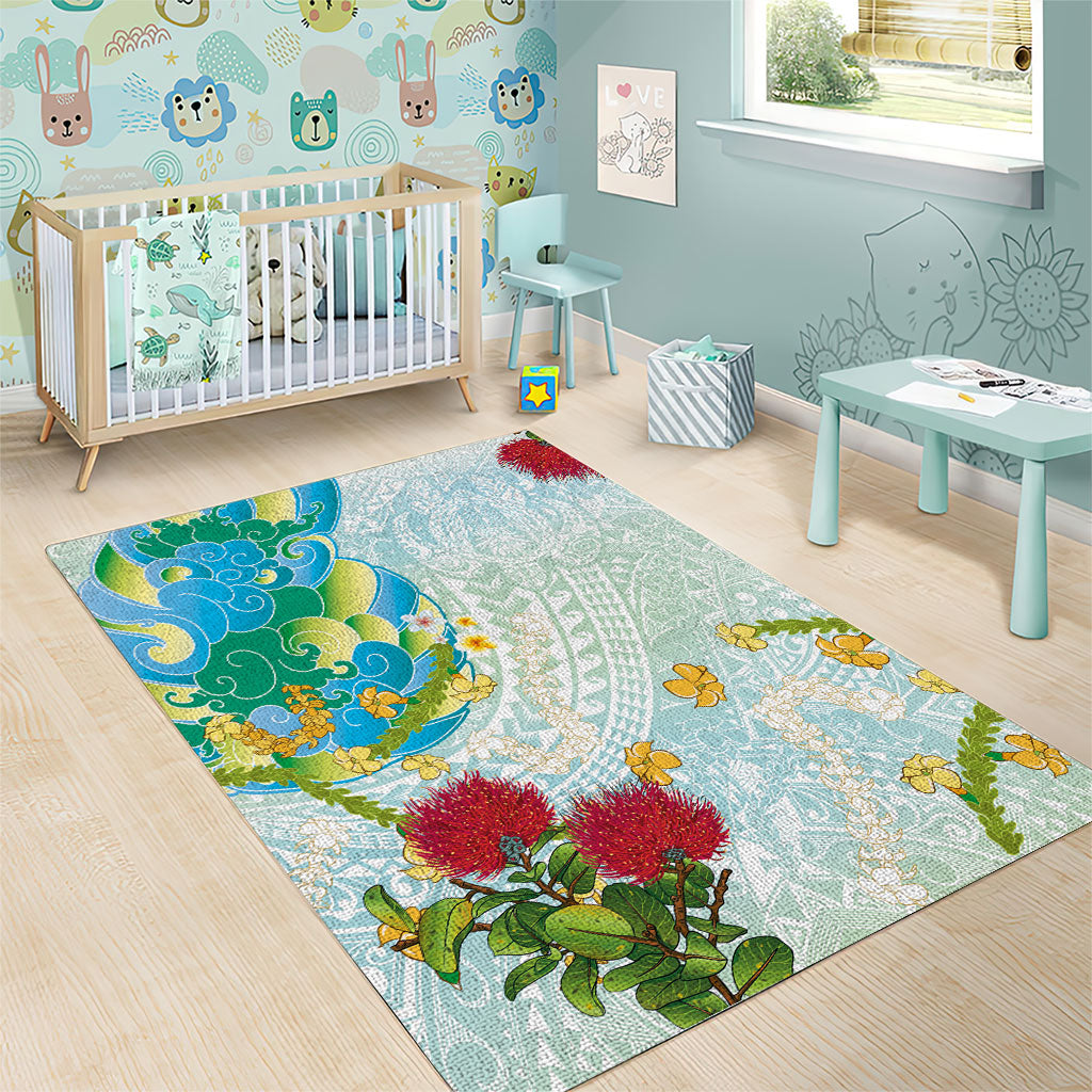 Japanese and Hawaiian Culture Fusion Area Rug Irezumi with Turtles and Lei Kakau Pattern Fresh Vibe LT03 - Polynesian Pride