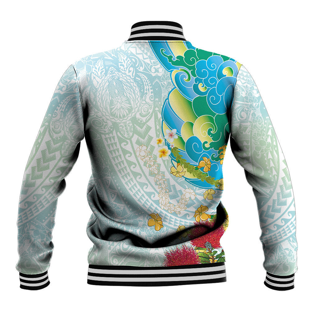 Japanese and Hawaiian Culture Fusion Baseball Jacket Irezumi with Turtles and Lei Kakau Pattern Fresh Vibe LT03 - Polynesian Pride