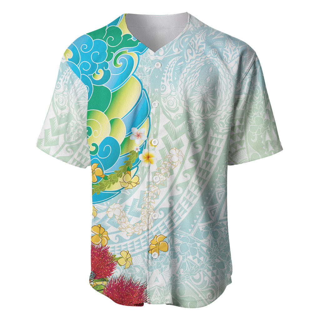 Japanese and Hawaiian Culture Fusion Baseball Jersey Irezumi with Turtles and Lei Kakau Pattern Fresh Vibe