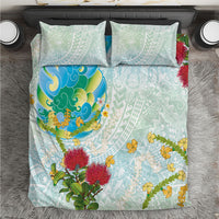 Japanese and Hawaiian Culture Fusion Bedding Set Irezumi with Turtles and Lei Kakau Pattern Fresh Vibe LT03 Multicolor - Polynesian Pride