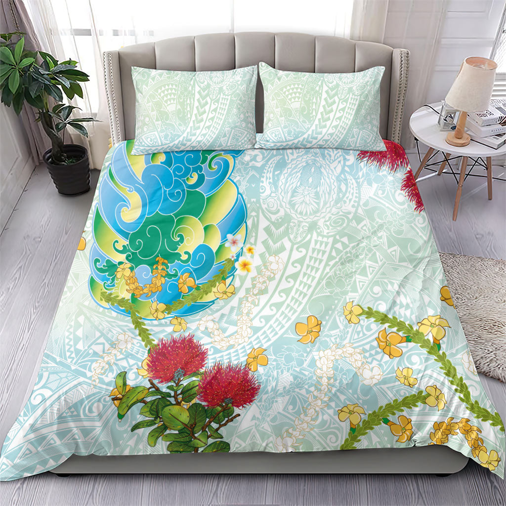 Japanese and Hawaiian Culture Fusion Bedding Set Irezumi with Turtles and Lei Kakau Pattern Fresh Vibe LT03 - Polynesian Pride