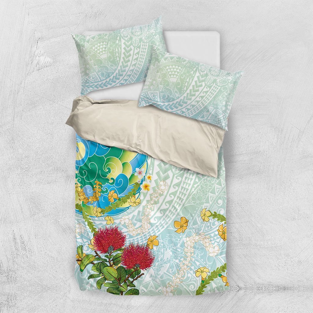 Japanese and Hawaiian Culture Fusion Bedding Set Irezumi with Turtles and Lei Kakau Pattern Fresh Vibe LT03 US Twin 172cm x 218cm Multicolor - Polynesian Pride