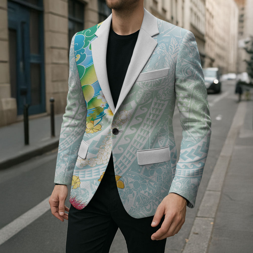 Japanese and Hawaiian Culture Fusion Blazer Irezumi with Turtles and Lei Kakau Pattern Fresh Vibe LT03 - Polynesian Pride