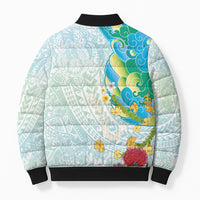 Japanese and Hawaiian Culture Fusion Bomber Puffer Jacket Irezumi with Turtles and Lei Kakau Pattern Fresh Vibe LT03 - Polynesian Pride