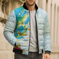 Japanese and Hawaiian Culture Fusion Bomber Puffer Jacket Irezumi with Turtles and Lei Kakau Pattern Fresh Vibe LT03 - Polynesian Pride